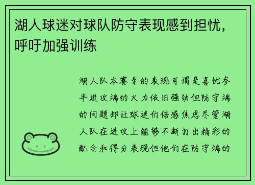 湖人球迷对球队防守表现感到担忧，呼吁加强训练