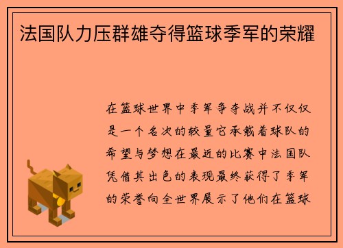 法国队力压群雄夺得篮球季军的荣耀