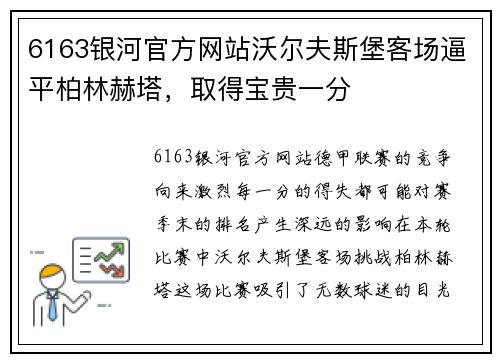 6163银河官方网站沃尔夫斯堡客场逼平柏林赫塔，取得宝贵一分